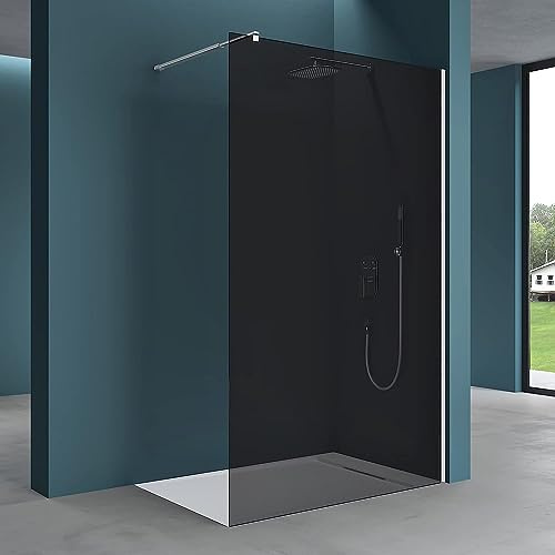 Mai & Mai Paroi de douche fumé 90x200 douche à l’italienne gris teintée BR1VG verre 8mm avec revêtement nano easy clean stabilisateur rectangulaire BRAM3
