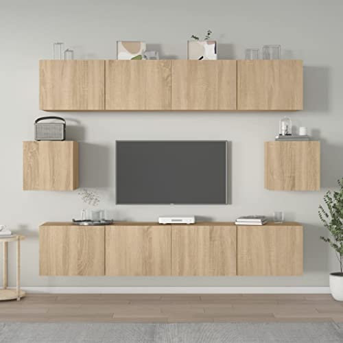 NITCA Set di Mobili Porta TV 6 pz, Set Mobile TV in Legno, Parete Attrezzata Soggiorno Moderna, Base TV Sala da Pranzo, Rovere Sonoma 80x30x30 cm Tipo 2