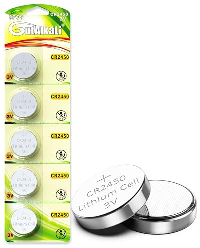 GutAlkaLi CR2450 - Pilas de Boton de Litio (3 V, Batería de Litio, 5 Piezas)