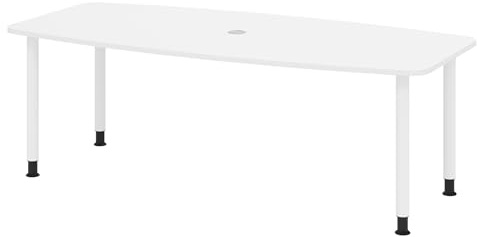 bümö Konferenztisch oval 220x103 cm in weiß, Tischfüße in Weiß - Großer Besprechungstisch, Meetingtisch für 8 Personen, XL-Tisch für Konferenzraum, Meeting & Besprechungsraum