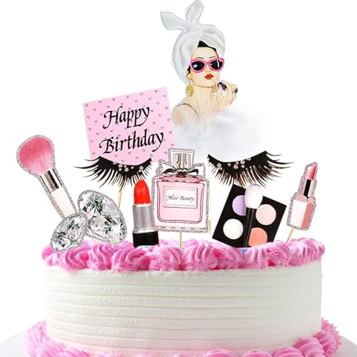 8S Happy Birthday Lady Tortendeko Schminke Mädchen Tortendeko Kuchendekoration Cupcake Toppers Geburtstagskuchen Deko
