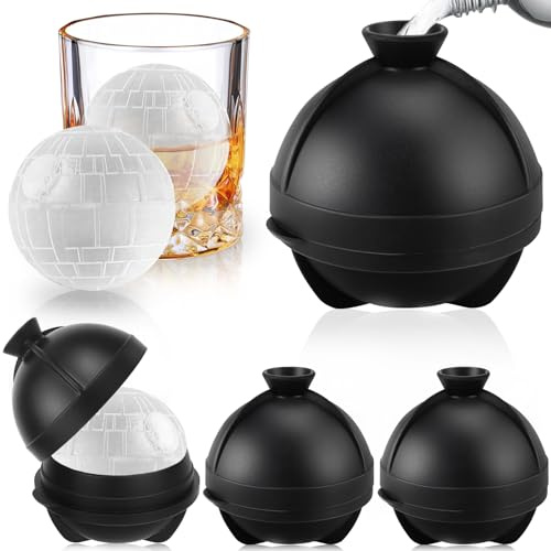 Isbitsform, kula i silikon, 4 XXL stor isbollsform med lock och tratt, Star Wars återanvändbar isbitsform, rund, BPA-fri isbitsbehållare för öl cocktail, whiskyvin