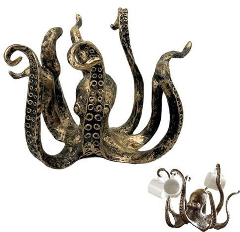 ZGSYH Octopus Mug Holder,New Resin Octopus Coffee Cup Holder,Funny Pendant Tea Cup Holder Vintage Style Decor for Dining Living Room (Color : Copper)