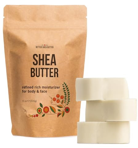 Refined Shea Butter Unscented - 100% Pure African Shea Butter for Hair & Dry Skin - Use for Soap Base, Face & Body Moisturizer, for DIY Whipped Body Butter & Lip Balm 8 oz Bar