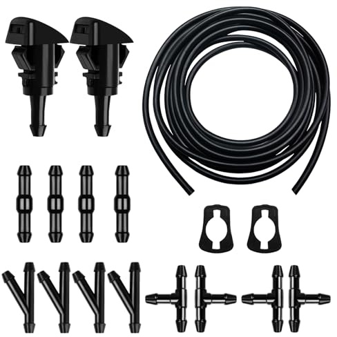 Car Windshield Washer Hose 17 Pcs 5M Windshield Washer Hose Kit | with 12 Pcs Hose Connectors 2 Fan Nozzles 2 Rubber Gaskets for Most Car Windshield Washer Tubing