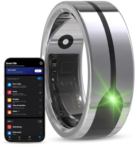 Smart Ring, Health Tracker Vattentät Sleep Tracker med Laddningsbas, Kroppstemperaturövervakning Stegräkning Touch Control för Män Kvinnor (#12)