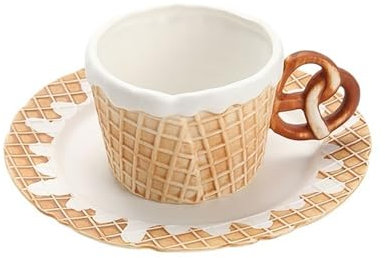 YQINQIN83B Cute Coffee and Tea Mug Creative Biscuit-shaped Ceramic Household Snacks Cake Plate Afternoon Tea Set Dinner Plate Cup Exquisite Black Tea Cups Big Tea Cup for Office and Home(01,A)