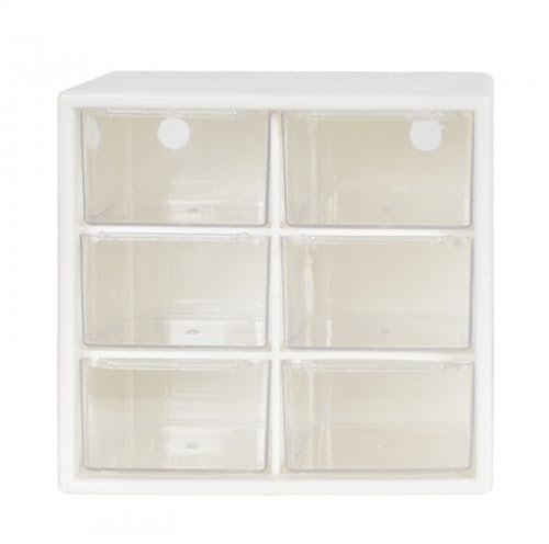 Cajoneras Plastico con 6 Cajones - Caja Organizadora Blanca y Transparente - Mini Cajones Extraíbles para Herramientas Oficina, Material de Costura y Manualidades, Almacenar Cosméticos, Joyería