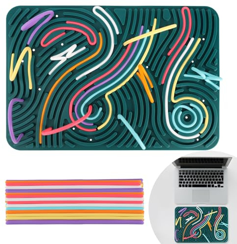 Groß Sensorik Activity Board mit ADHS & Autismus, Sensory Kinder Spielzeug | 29,5 x 20 cm, Silikon, Grün, Doppelseitig, mit 40 Bändern und Reisebeutel, zur Linderung Erwachsene von Stress Anxiety