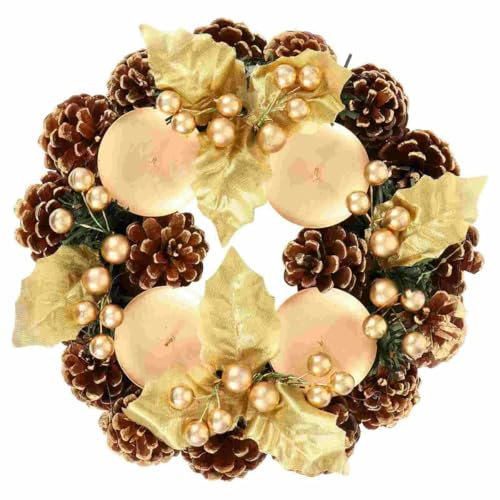 Weihnachtskranz Kerzenständer Ringe Adventsringhalter Kränze Halter Votivkerzenhalter Kiefernholz Beeren Winterkegel Dekor Ständer Mini-Golden
