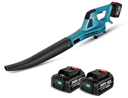 DISHENGZHEN Souffleur à Feuilles sans Fil, souffleur à Feuilles électrique 21 V, Nettoyeur de Feuilles Efficace, souffleuse à Neige puissante à 6 Vitesses avec 2 Batteries Rechargeables et Chargeur