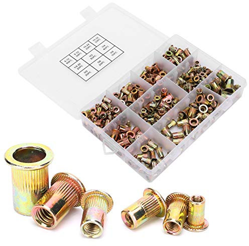 300-teiliges Nietmuttern-Set, Nietmuttern-Sortiment-Set, Blindnietmuttern-Set, farbig plattiert, Zinkstahl, vertikale Körnung, Hardware-Zubehör,