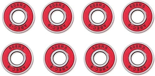 pistro Rote Skateboard-Kugellager, 8 Stück, 608RS – reibungsloses ABEC 9 Rollenlager für Skateboards, Longboards, Roller, Spinner