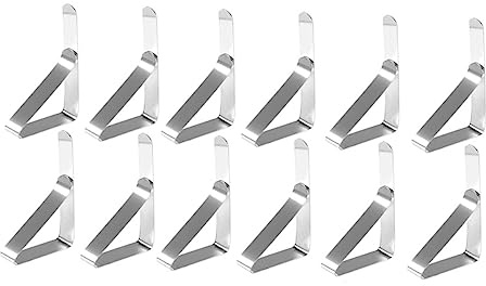 SHOWERORO 12 Stück Dreieckige Tischdeckenklammern aus Edelstahl 4,5cm Verstellbar Windfest für Picknick Garten Party Buffet