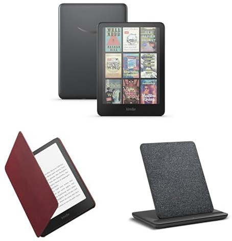 Kindle Colorsoft Signature Edition (32 GB) ohne Werbung, eine Amazon Premium-Lederhülle und eine kabellose Ladestation Made for Amazon