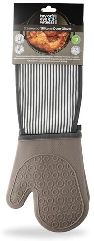 Doppelte Ofenhandschuhe aus Silikon, grau gestreift, dampfdicht, wasserdicht, hitzebeständig (bis zu 250 °C). Sicher vor kochendem Wasser und heißem Öl. Maschinenwaschbar, BPA- und phthalatfrei. 5
