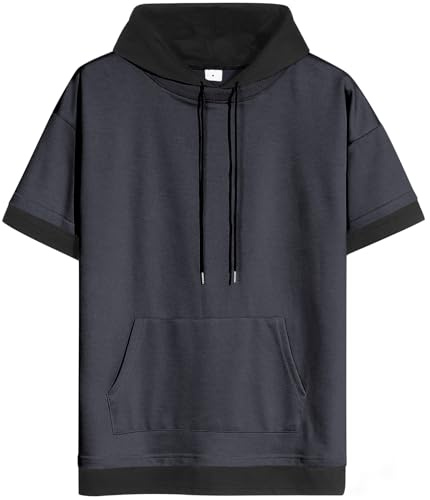XIAOYAO Felpa Maniche Corte con Cappuccio Uomo Cotone Maglietta Mezza Manica Sweatshirt T-Shirt Estate