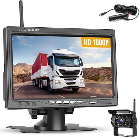 Hikity Backkameraset med 7-tums LCD BSD-skärm och IP68 vattentät 170° vidvinkel backkamera för motorfordon, bussar, husbilar, lastbilar, släpvagnar (12 V-36 V)