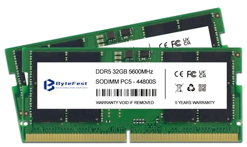 ByteFest DDR5 RAM 64GB (2 x 32GB) 5600MHz SODIMM CL46 Gaming Arbeitsspeicher DDR5 für Laptop Speicher/All-in-One/Mini-PC
