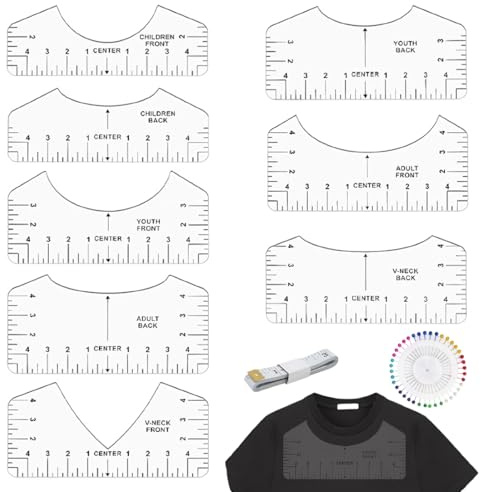 VYIBPDY 8pcs t-shirt ruler guide PVC schneiderlineal kurvenlineal trickmarker nähen T-Shirt Zentrierung Werkzeug Mit Maßband und Positionierungsstift zum Nähen, Gestalten von T-Shirts und Basteln