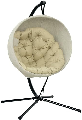 Outsunny Hanging Egg Chair Outdoor Indoor Swing Chair with Cup Holder Khaki