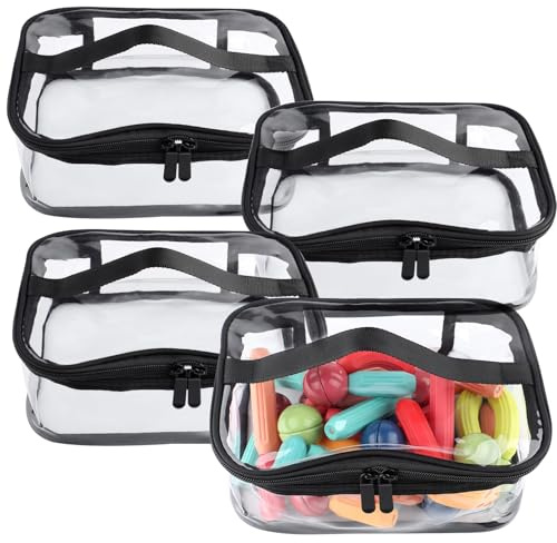 Paquete de 4 bolsas pequeñas de almacenamiento de juguetes de PVC, bolsa de maquillaje transparente, impermeable, bolsa de almacenamiento de viaje transparente con asa, bolsas organizadoras con