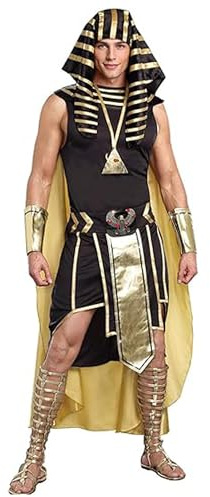 Dubute Disfraz de faraón egipcio de Halloween para hombre, disfraz de rey de Egipto, tocado para fiesta de cosplay, traje de 7 piezas (negro, L)