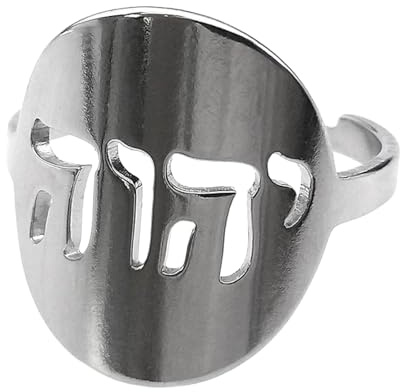 IOETSEUT Anillo de joyería para damas Tetragrámaton Yahweh Anillo del alfabeto hebreo para mujeres Hombres Hombres Judío Cristiano Israel Anillos de dedo Regalo de joyería