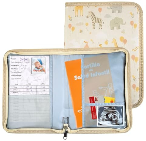 MARX24 Portadocumentos Bebé con Mini Agenda para el Seguimiento Diario y práctico del Bebé, Cierre de Cremallera para una Mayor protección, Baby Showers