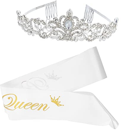 Happyyami Set 2 Pezzi Fascia e Corona Da Ballo Di Fine Anno Corona Di Strass, Accessori Antiruggine Per Feste, Matrimoni, Cosplay e Servizi Fotografici, Regalo Femminile Elegante e Duraturo