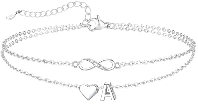 Crownette 925 Silver Infinity Layered Heart Initial Bracelet Birthday Gift Jewellery for Women (A)