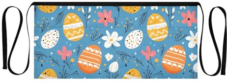 FENOCHE Easter Eggs Flowers Server Waiter Apron with 3 Pockets Waitress Half Waist Aprons for Kitchen Restaurant