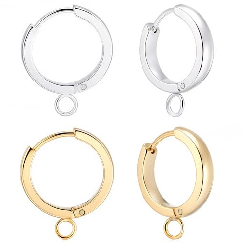 Beebeecraft 1 Scatola da 16 Ganci per Orecchini A Leva Rotondi Placcati in Oro 24K e Argento Sterling 201 Orecchini A Cerchio Huggie in Acciaio Inossidabile con 316 perni in Acciaio Inossidabile