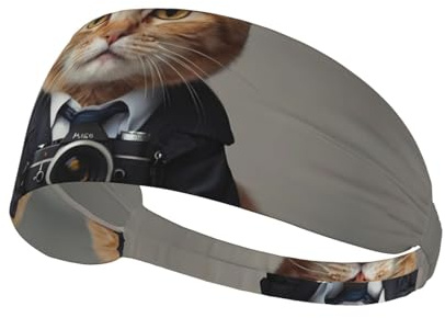 AKGFFDS Bandeau élastique pour homme et femme Motif chat avec impression d'appareil photo Séchage rapide