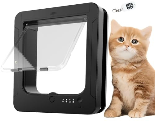 Porta di gatto intelligente, lembo di gatto elettronico, con 2 collari di sensori e telecomando, modalità di bloccaggio regolabile, porta del gatto microchip sicuro, resistenza alle intemperie