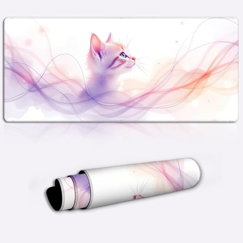 ethereal watercolor kitten Mouse Mat Extended for Gamers, Non-Slip Base Office Home Novelty Printed Desk Accessory Large Laptop Desktop Printed Art Ergonomic 600 * 350 * 4mm