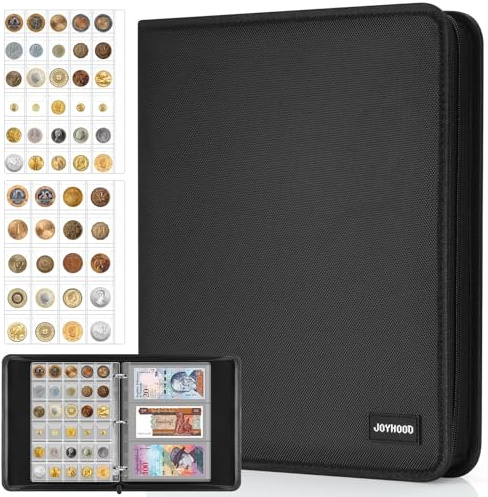 JoyHood Coin Collection Book, Coin Album Holder for Coin Collectors, Coin Album for 400 Coin Pockets + 15 Note Pockets, Coin Folder for Coin Collections