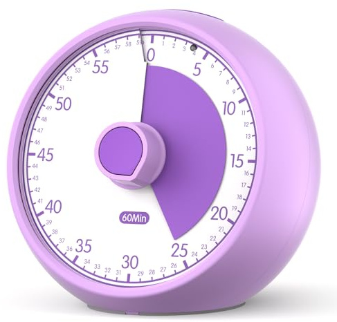 Conchstar Visual Timer for Kids 60-Minute - Countdown Timer with Optional Alarm, Focus Tool for ADHD & Autism, Time Management for Homework, Chores, Office, Kitchen, Teaching & Study Routines (Purple)