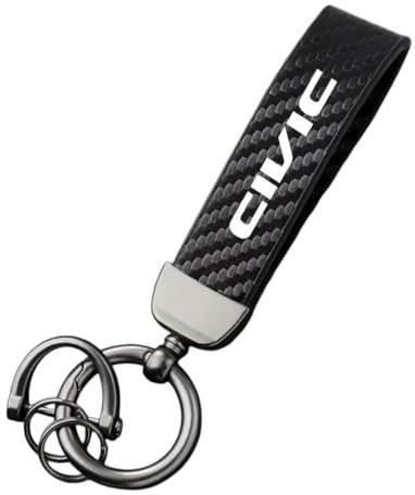 Porte-clés Auto Cadeaux Carbone Voiture,pour Civic Clés Logo Hommes Femmes Cuir Cordon Robuste Pivotant à 360° Anti-Perte