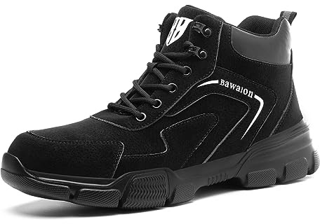 Bawalon Safety Boots Mens Womens Work Boots with Steel Cap, Lightweight Water Resistant Non-Slip Safety Shoes