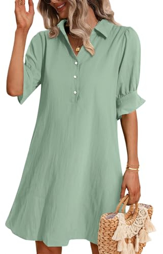 Zeagoo Womens Shirt Dress Casual Ruffle Short Sleeve Summer Dresses Chiffon Button Down Work Dress with Pockets