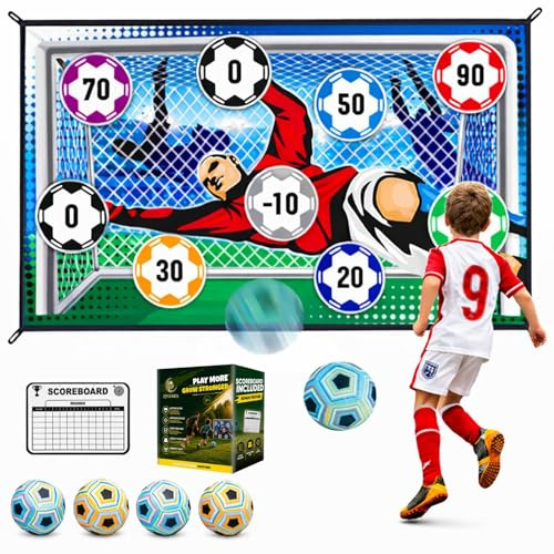 Soccer Ball Game Set with 4 Balls & Scoreboard Football Accuracy Target Game – Indoor Outdoor Soccer Shooting Practice Net for Kids, Garden Training & Family Games - Suitable for ages 3–18