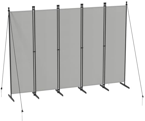 HENGMEI Paravent Raumteiler 5 Teilig 250x180cm Klappbar Freistehend Trennwand Sichtschutz Balkon Stellwand Raumtrenner Für Innen und Außenbereich, Ideal für Wohnzimmer und Garten, Grau