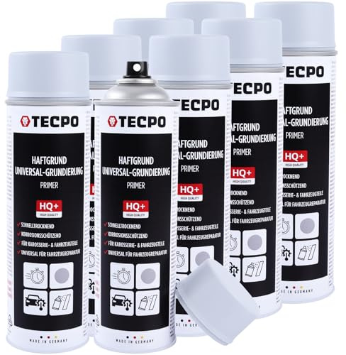 TECPO Haftgrund, 8x 500ml Sprühdose Grundierung Spray Grau überlackierbare Acryl-Grundierung Spraydose für Rostschutz Innen- und Außenbereich