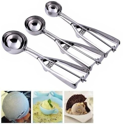 Redlution 3pcs Stainless Steel 4/5/6cm Scoop for Ice Cream & Cookie Mash Food Spoon Kitchen
