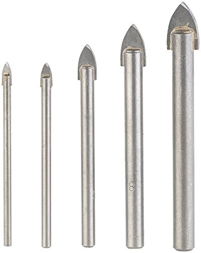 AGT Professional Glasbohrer: 5-teiliges Bohrer-Set für Glas & Fliesen, 4/5/6/8/10 mm, sandgestrahlt (Glasbohrer Set, Keramikbohrer, Hartmetallspitze)