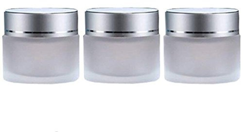 3PCS Refillable Frosted Clear Glass Cosmetic Jars Empty Face Cream Lip Balm Storage Container Pot Bottle with Silver Lids for Travel and DIY Home Use (20g)