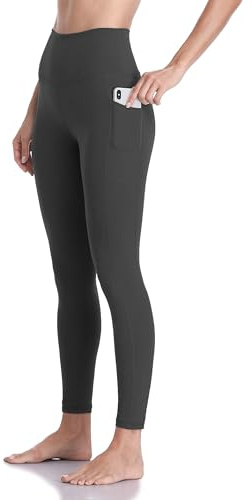 Colorfulkoala Women's High Waisted Tummy Control Workout Leggings 7/8 Length Yoga Pants with Pockets (M, Charcoal Grey)