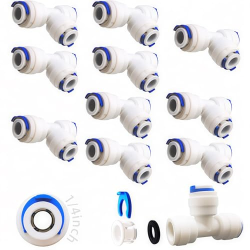 CESFONJER 10 PCS Adapter Fitting Verbindungsstück, RO Wasserfilter Fitting, 6,35mm (1/4) Pushfit gerade Stecker für Wasserrohr, drücken, Kühlschrankschlauch (T-Gelenk)