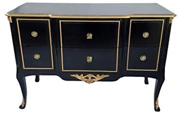 Antik Lüllmann Louis XIV. Louises Rokoko - Cómoda (135 cm de ancho), diseño barroco, color negro y dorado